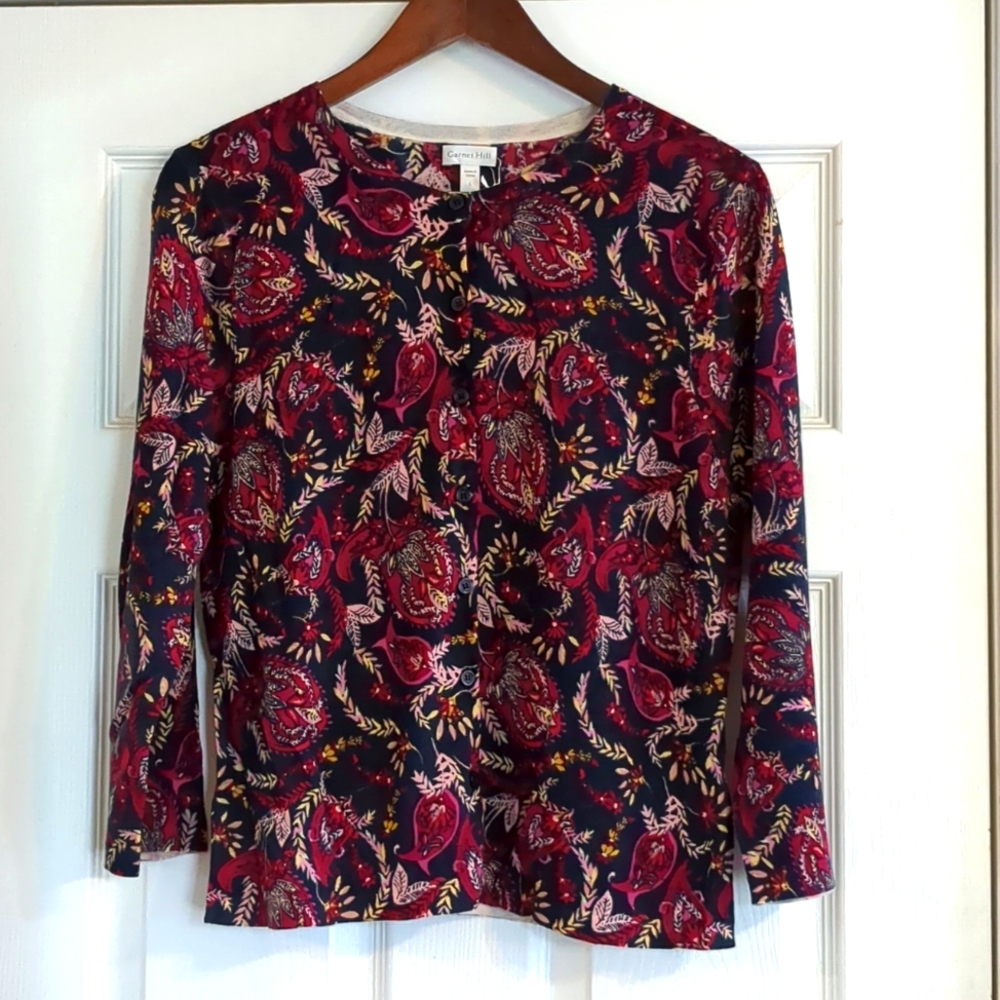 Garnet Hill  | 100% ECO Merino Wool patterned cardigan - size L